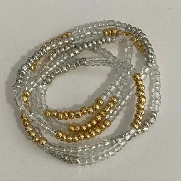 Clear Silver & Gold Handmade Large Seed Bead Bracelet Necklace - Picture 2 of 2